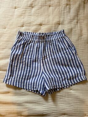 Women's Blue and White Striped Elastic-Waist Shorts - Rails